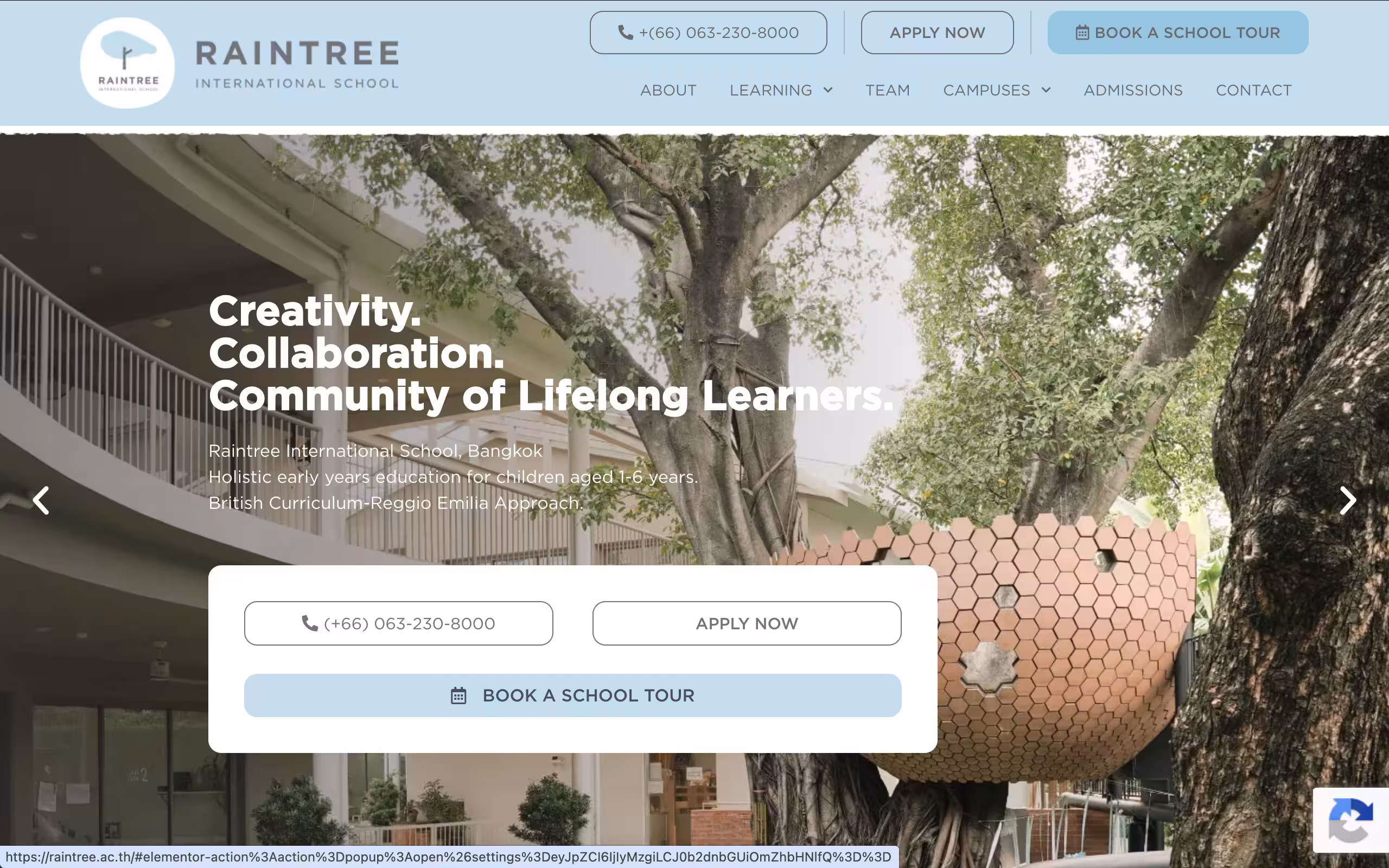 Browser mockup of the Raintree International School website built by Inspira